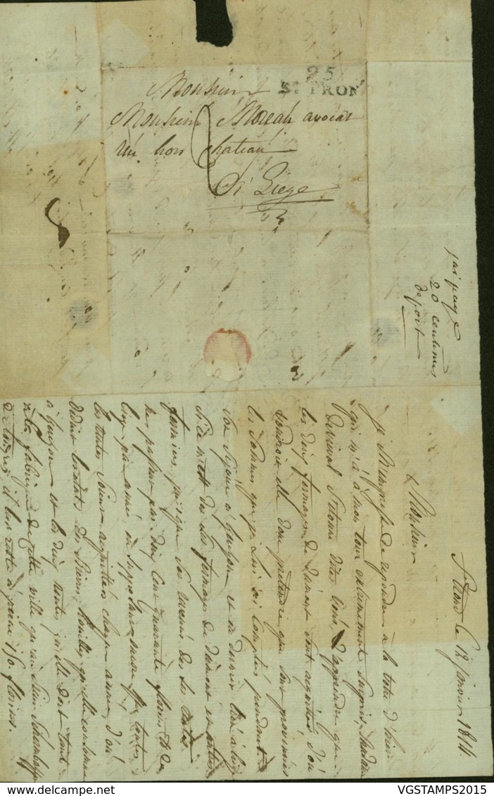 BELGIQUE LETTRE DE SAINT-TROND 12/01/1814 GRIFFE"95 / ST TRON" (30X11) VERS LIEGE TAXE(DD) DC-4439 - 1815-1830 (Dutch Period)