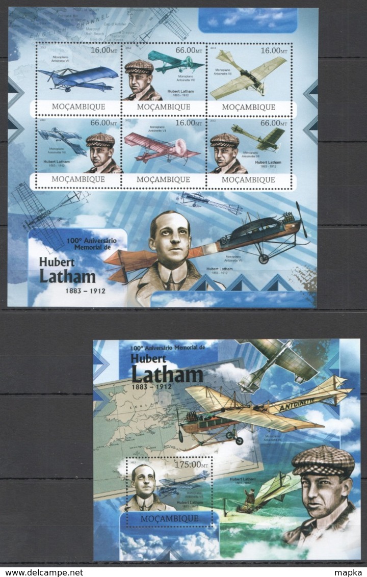 BC1197 2012 MOZAMBIQUE MOCAMBIQUE TRANSPORT AIRCRAFTS AVIATION HUBERT LATHAM 1KB+1BL MNH - Flugzeuge