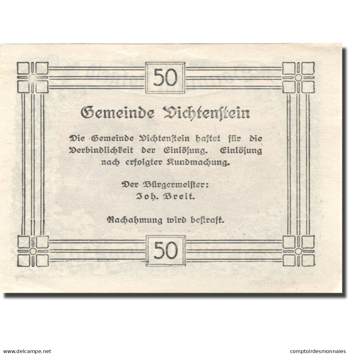 Billet, Autriche, Dichtenstein, 50 Heller, Château, SPL Vert Mehl:FS 127j - Oesterreich