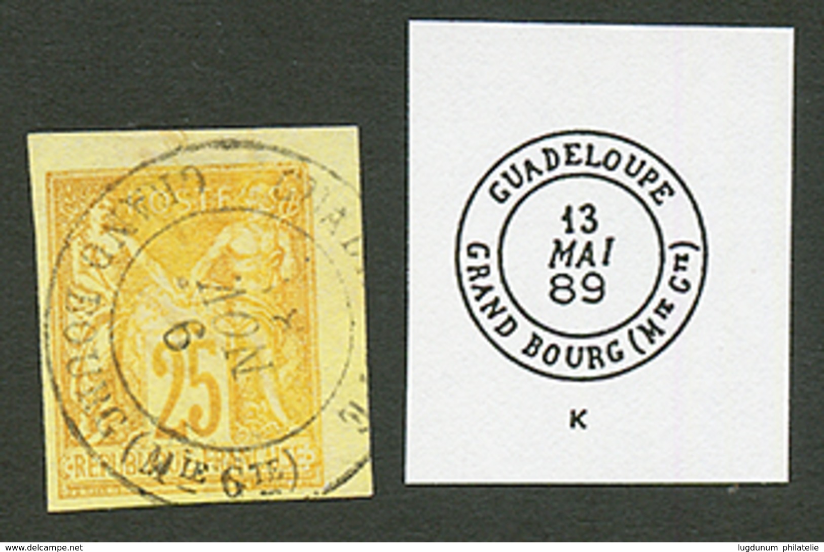 "GRAND BOURG MARIE GALANTE" : CG 25c SAGE Coin De Feuille Obl. GUADELOUPE GRAND-BOURG Mie. Gle. Léger Clair Dans La Marg - Autres & Non Classés