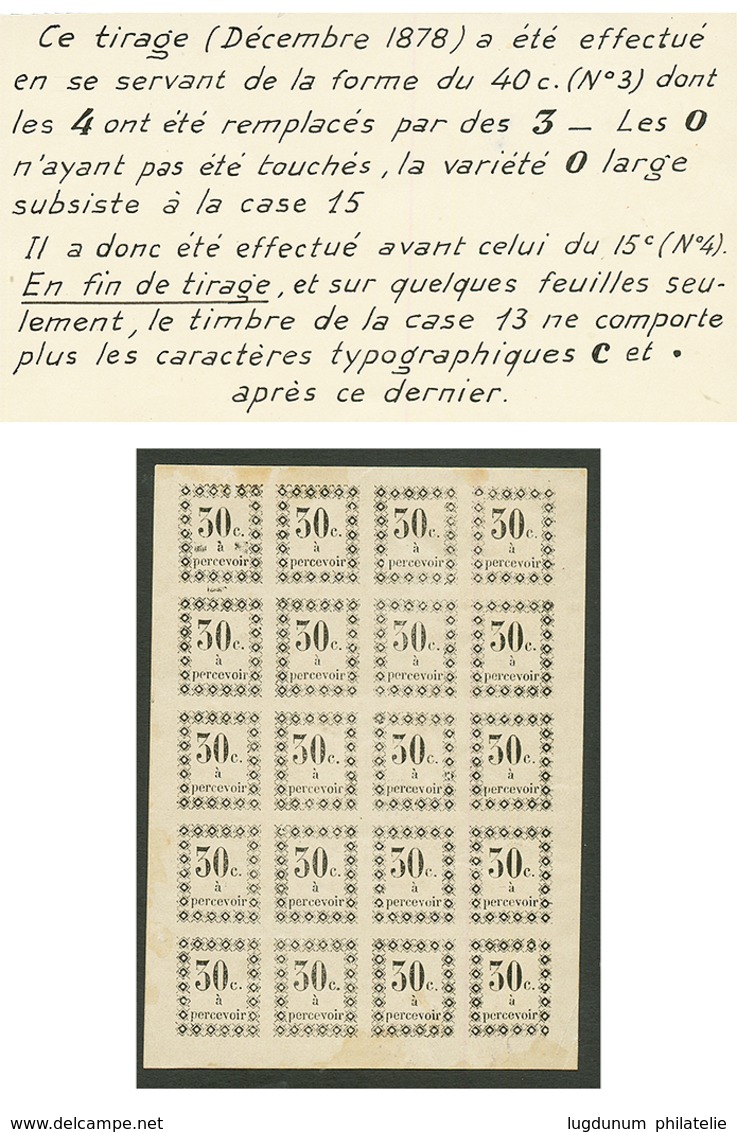 GUADELOUPE : TAXE 30c Noir S/ Bleu Vif (n°5) Feuille De 20 Neuf ** Dont Variété Gros 0. Rare Ainsi. Signé SCHELLER. Supe - Otros & Sin Clasificación