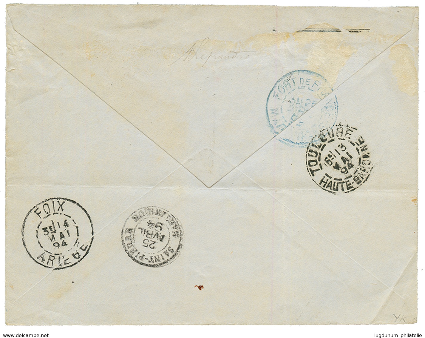 GUYANE : 1894 75c (n°14) + 75c (n°27) Obl. CAYENNE Sur Enveloppe RECOMMANDEE Pour La FRANCE. Combinaison RARE. TTB. - Altri & Non Classificati