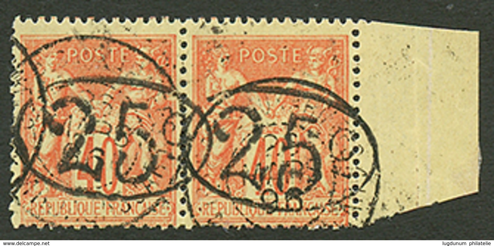 Paire 25c S/ 40c (n°27) Oblitérée. 2 Dents Courtes. Certificat ROUMET(2004). Ce Timbre Est Trés Rare En Multiple. Cote 2 - Other & Unclassified