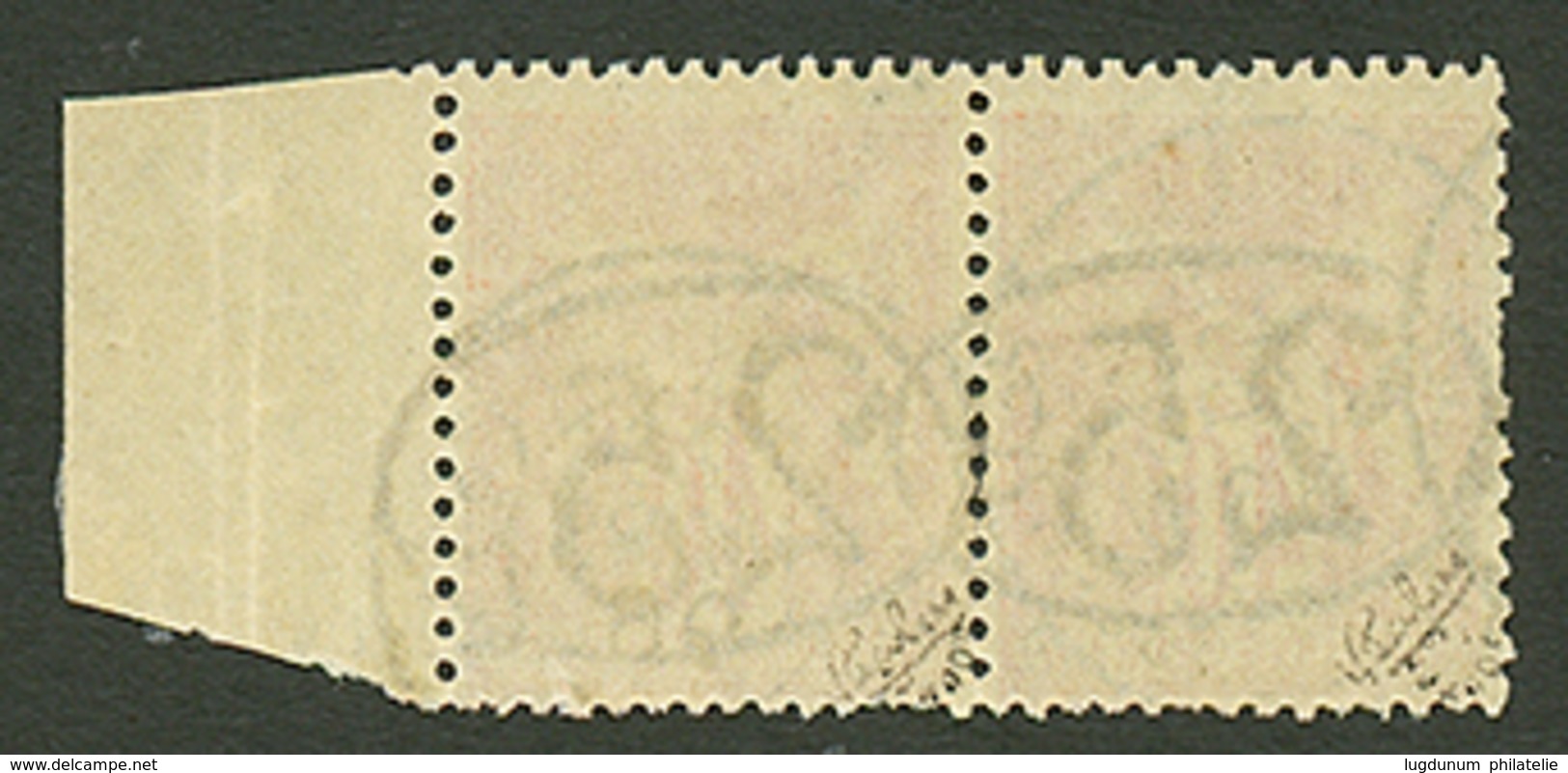 Paire 25c S/ 40c (n°27) Oblitérée. 2 Dents Courtes. Certificat ROUMET(2004). Ce Timbre Est Trés Rare En Multiple. Cote 2 - Other & Unclassified