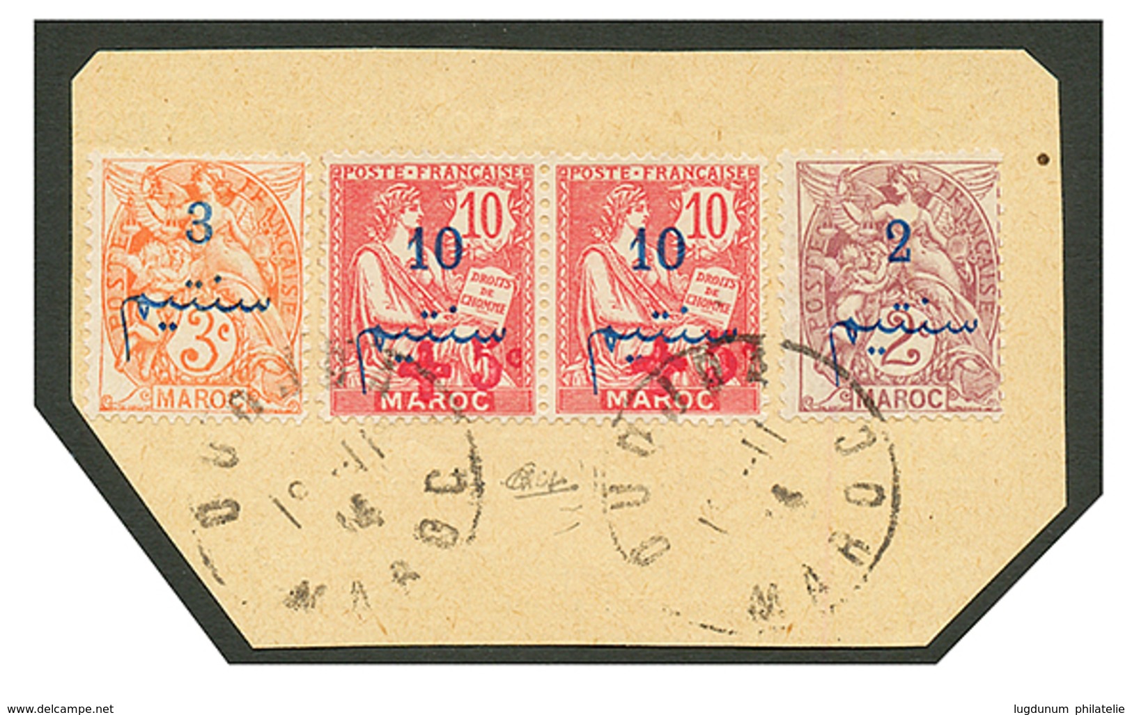 MAROC - Tirage De OUTJA : Paire N°56 + N°26+ N°27 Obl. OUTJA Sur Fragment. Cote 2800€. RARE. Signé CALVES & Certificat R - Other & Unclassified