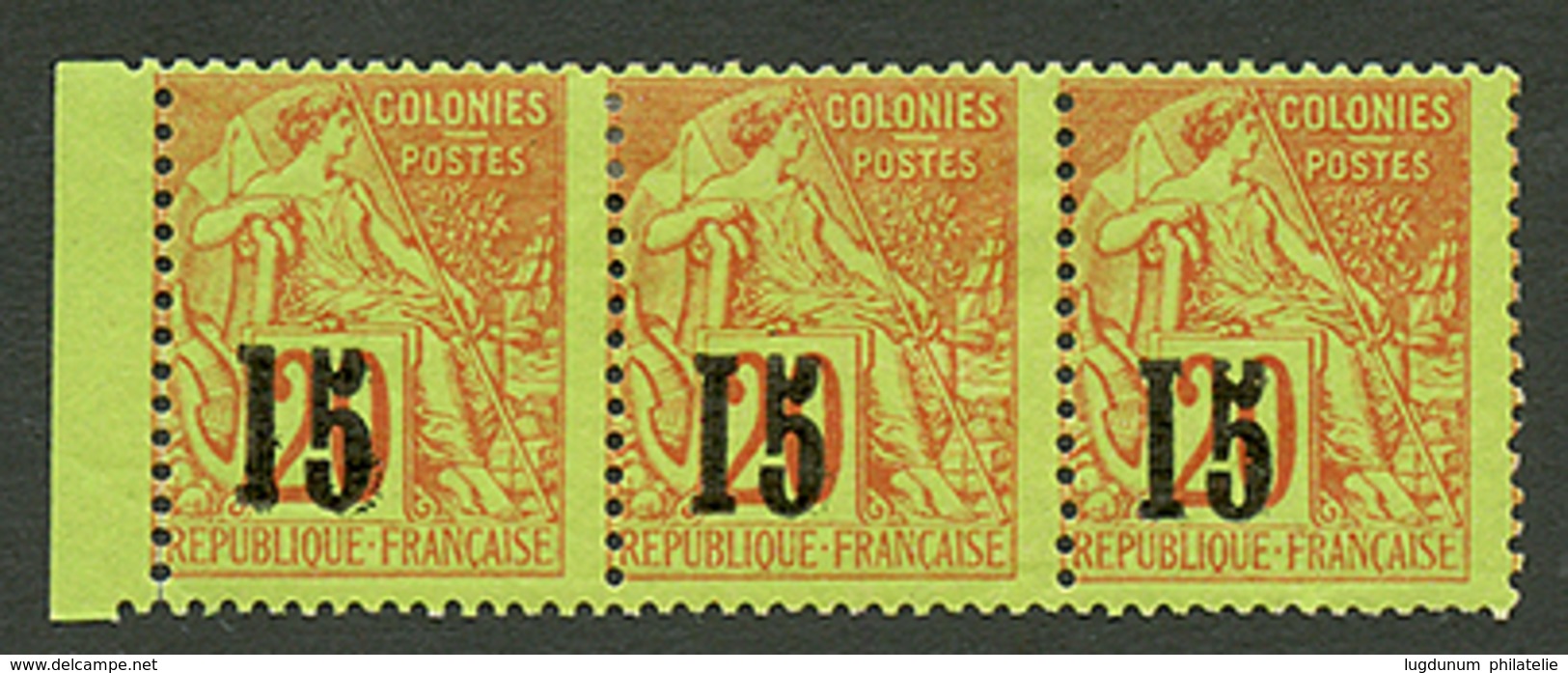 SENEGAL : Bande De 3 Bord De Feuille 15 S/ 20c (n°5) Type IV Et X Neuf * ( 1 Ex. **). Signé SCHELLER. RARE En Multiple.  - Other & Unclassified