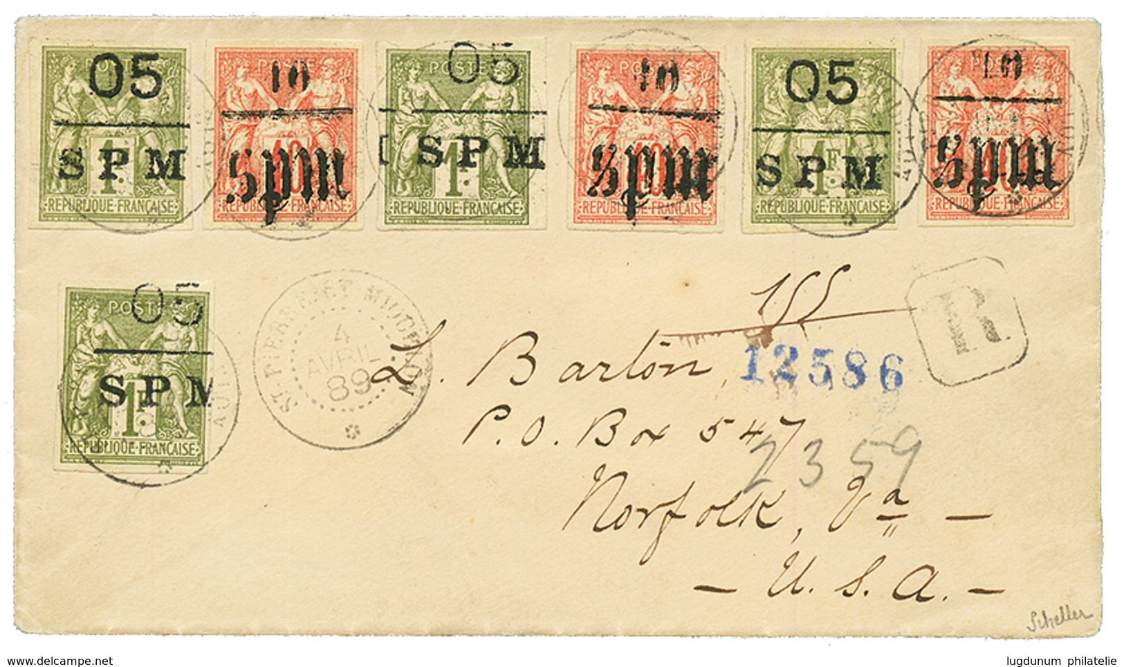 ST PIERRE ET MIQUELON : 1889 05 S/ 1F (n°11)x4 + 10 S/ 40c (n°6)x3 Obl. ST PIERRE ET MIQUELON Sur Enveloppe RECOMMANDEE  - Sonstige & Ohne Zuordnung