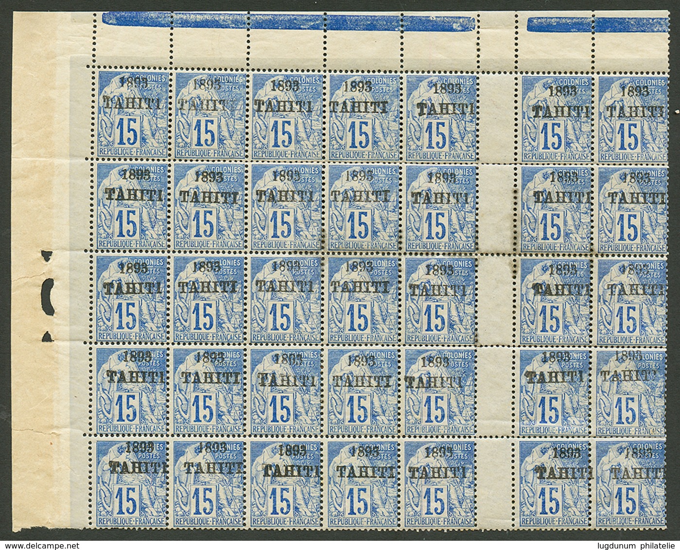 TAHITI : 15c (n°24) Bloc De 35 Neuf ** Avec 5 Paires INTER PANNEAU. Trés Rare Avec INTER PANNEAU. Cote Des Timbres Détac - Sonstige & Ohne Zuordnung