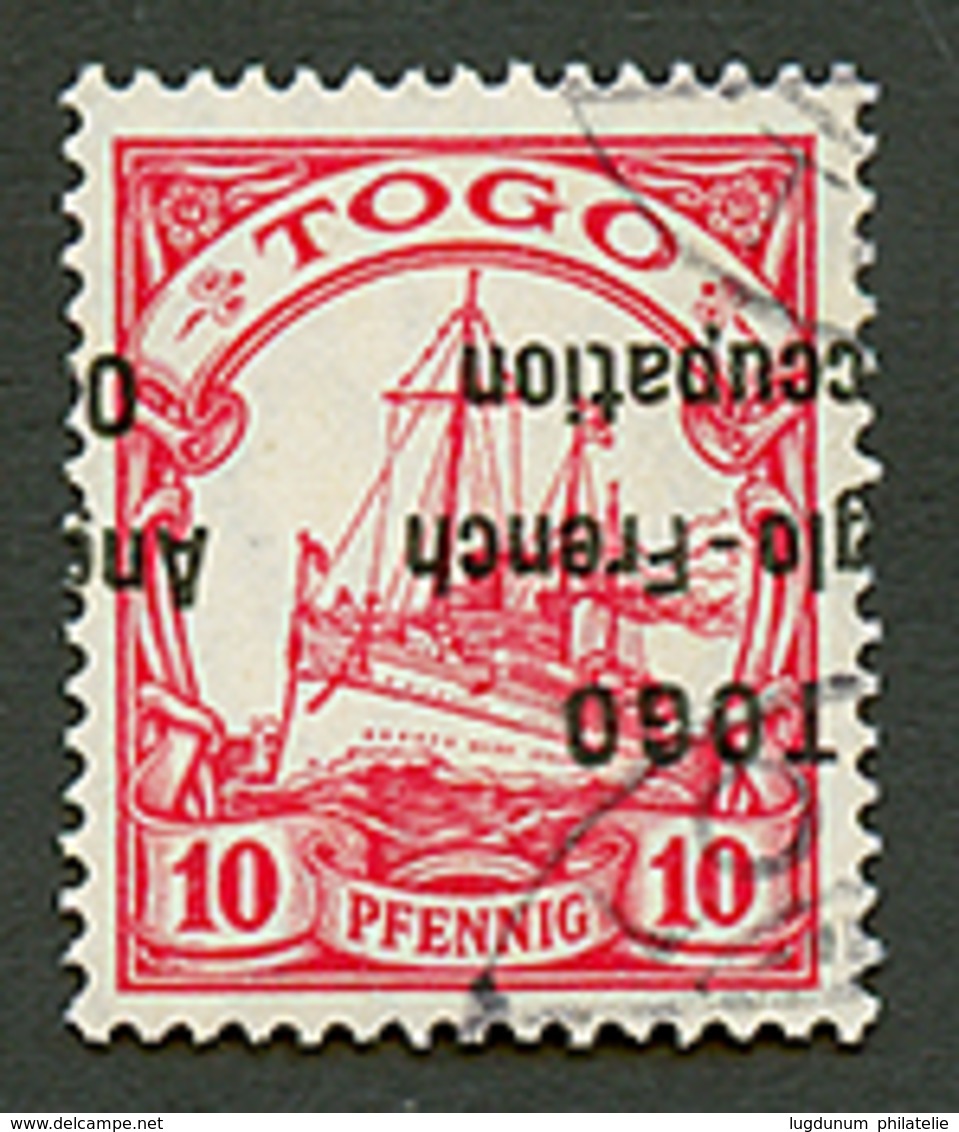 TOGO - ANGLO FRENCH OCCUPATION : 10pf Surcharge Renversée (Yvert N°34Aa, Michel 31K) Oblitéré. Cote 6500€. Certificats B - Sonstige & Ohne Zuordnung