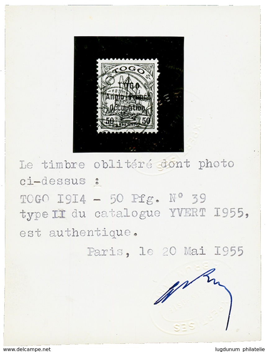 TOGO - ANGLO FRENCH OCCUPATION : 80pf (n°39B) Surcharge A Espacement étroit (2 Mm) Obl. LOME. Cote 17 000€. Certificats  - Other & Unclassified