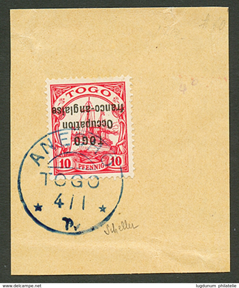 TOGO - ANGLO FRENCH OCCUPATION : 10pf Surcharge Renversée (n°45a) Obl. ANECHO Sur Fragment. Certificat R.P.S (1968) + SC - Other & Unclassified