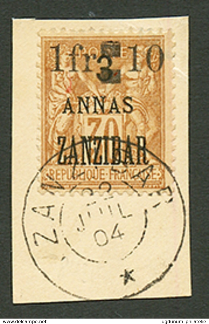 ZANZIBAR : 1F Et 10 Sur 3 S/ 30c (n°61) Obl. Sur Fragment. Cote 2300€. Signé SCHELLER. Trés RARE. Tirage 50. Superbe. - Sonstige & Ohne Zuordnung