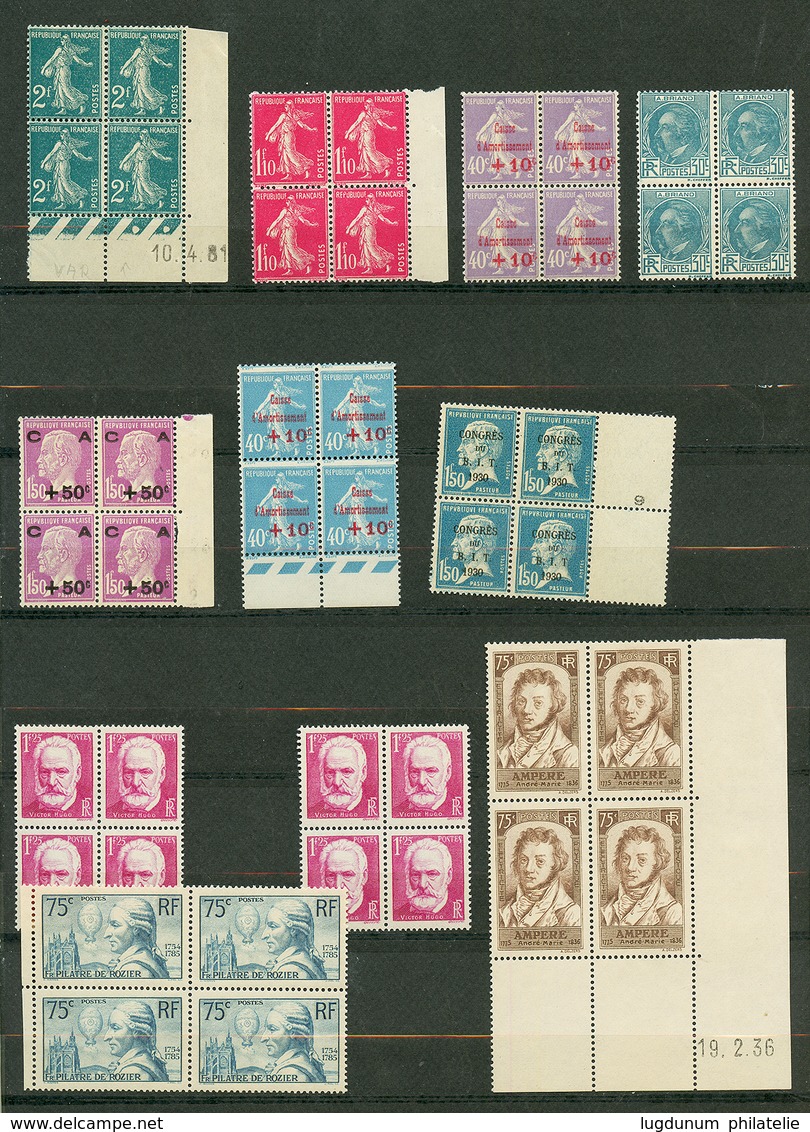 LOT FRANCE Neuf ** Bonnes Valeurs En Blocs De 4 (1920-40). Cote 3100€. Superbe. - Autres & Non Classés