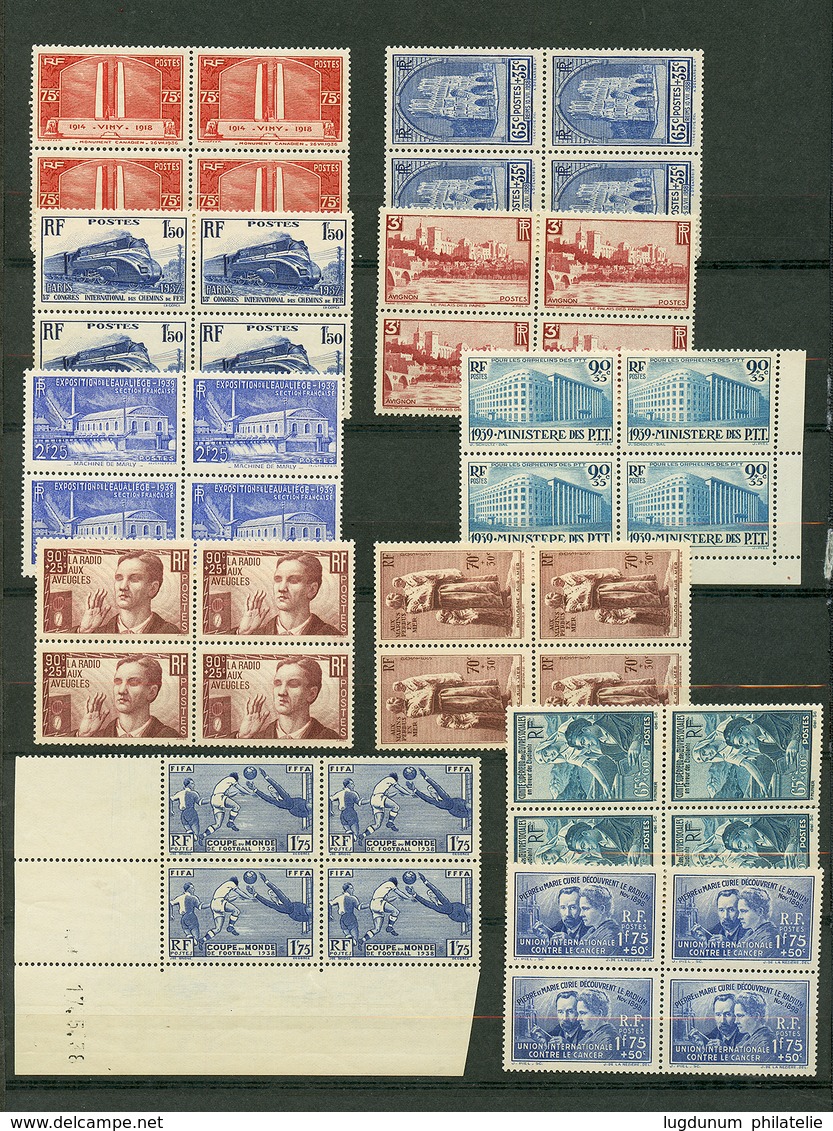 LOT FRANCE Neuf ** Bonnes Valeurs En Blocs De 4 (1920-40). Cote 3100€. Superbe. - Autres & Non Classés