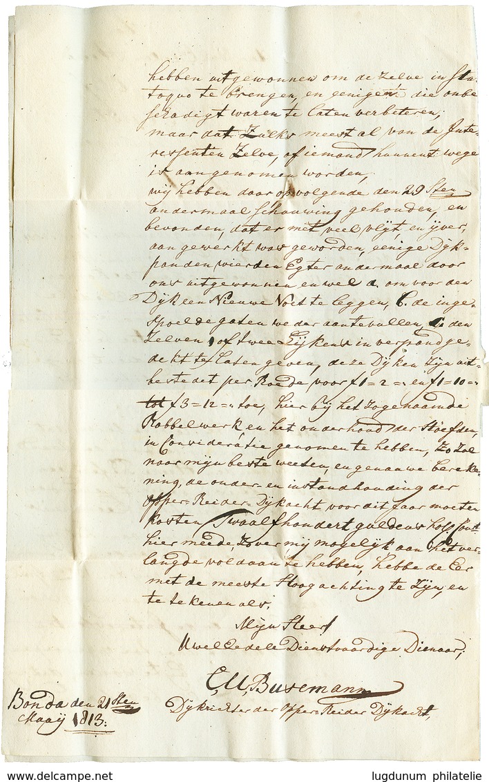 1813 P.123.P WINSCHOTEN En Rouge Sur Lettre Avec Texte Pour GRONINGEN. Très RARE. Superbe. - 1792-1815: Départements Conquis