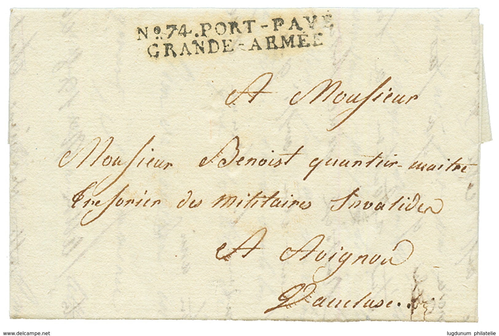 1808 N°74 PORT PAYE GRANDE ARMEE Sur Lettre Avec Texte Daté "GREIFWALD" Pour La FRANCE. RARE. Superbe. - Army Postmarks (before 1900)