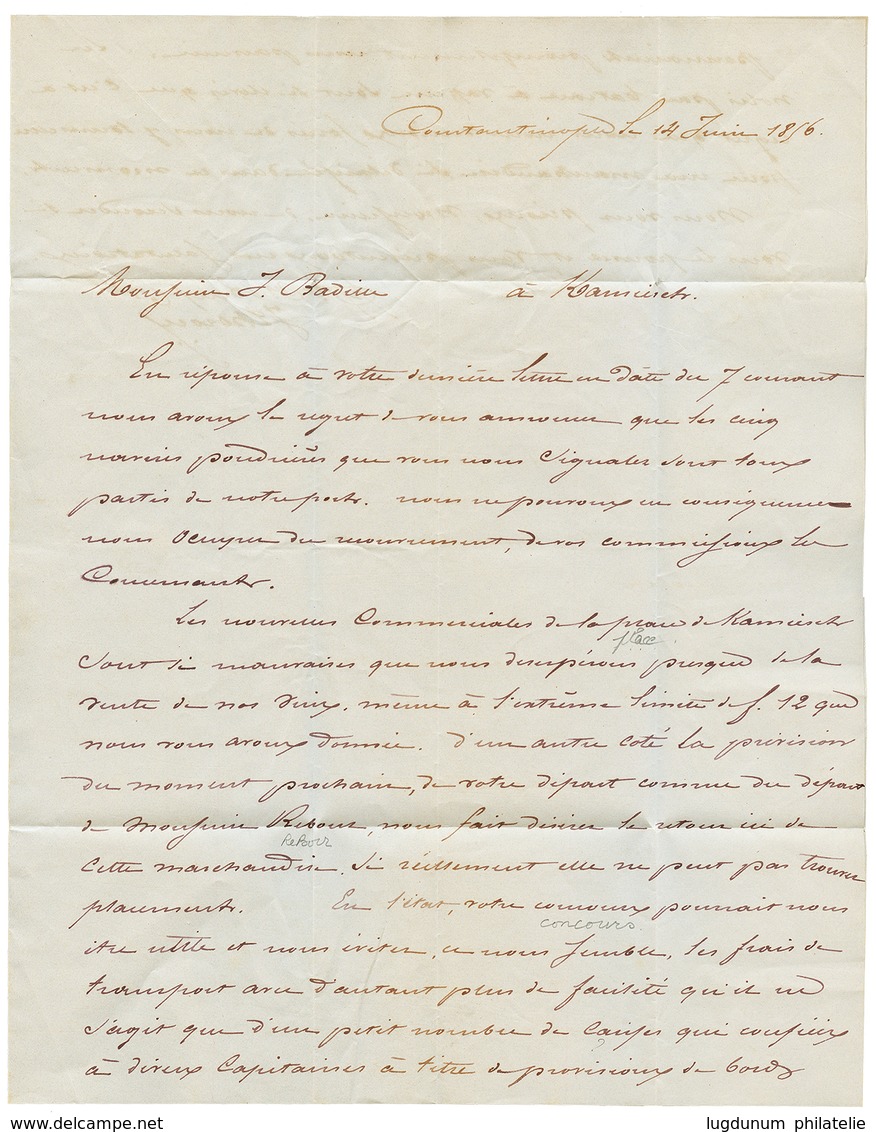 "GUERRE De CRIMEE - Tarif Intérieur" : 1856 "BOITE DU BORD" Manuscrit + Taxe 5 + KAMIESH CRIMEE 16 Juin 56 Sur Lettre Av - Army Postmarks (before 1900)