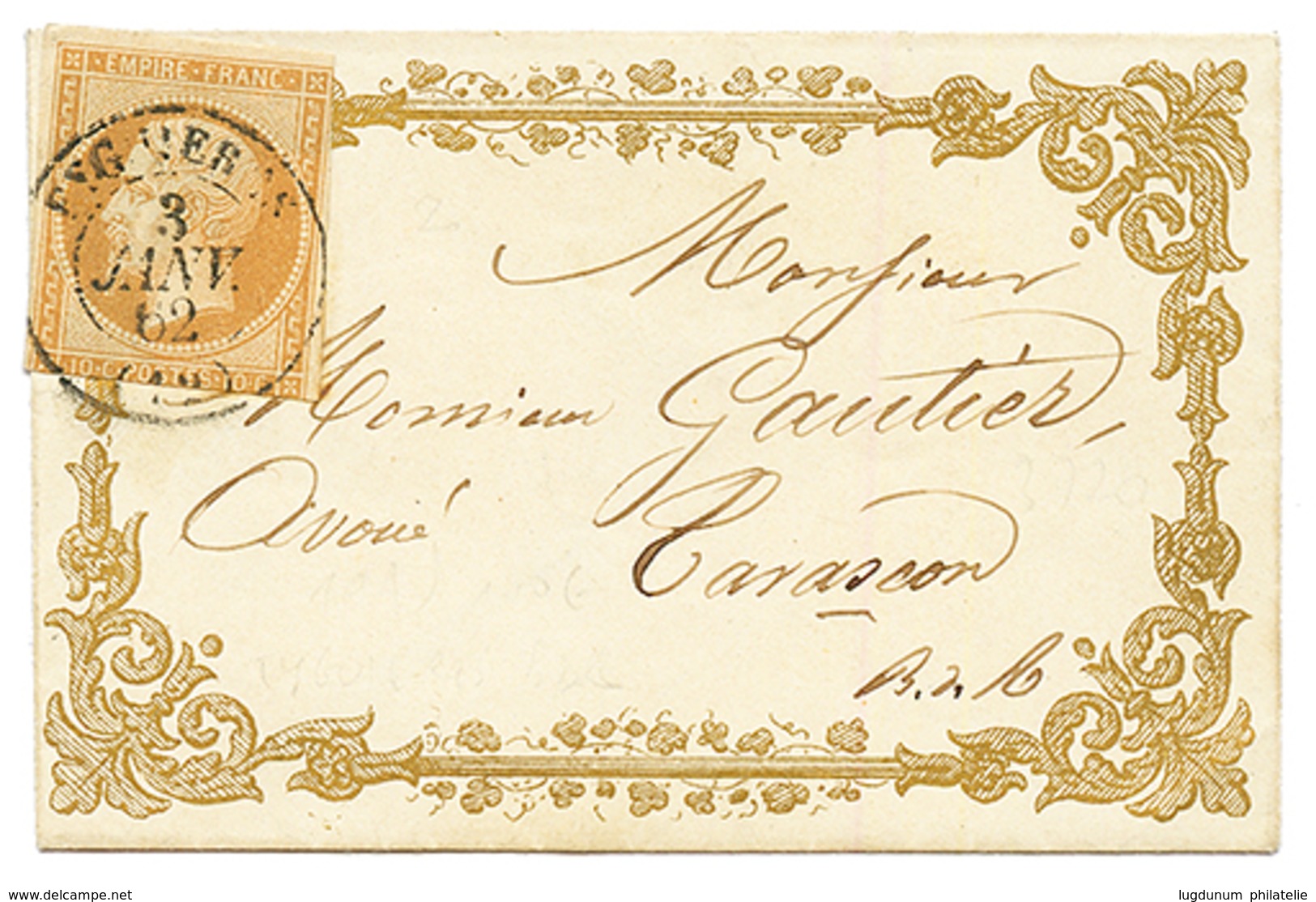 1862 10c (n°13) Pd Obl. T.15 EYGUIERES Sur Magnifique Enveloppe "VALENTINE". Superbe. - 1853-1860 Napoléon III.