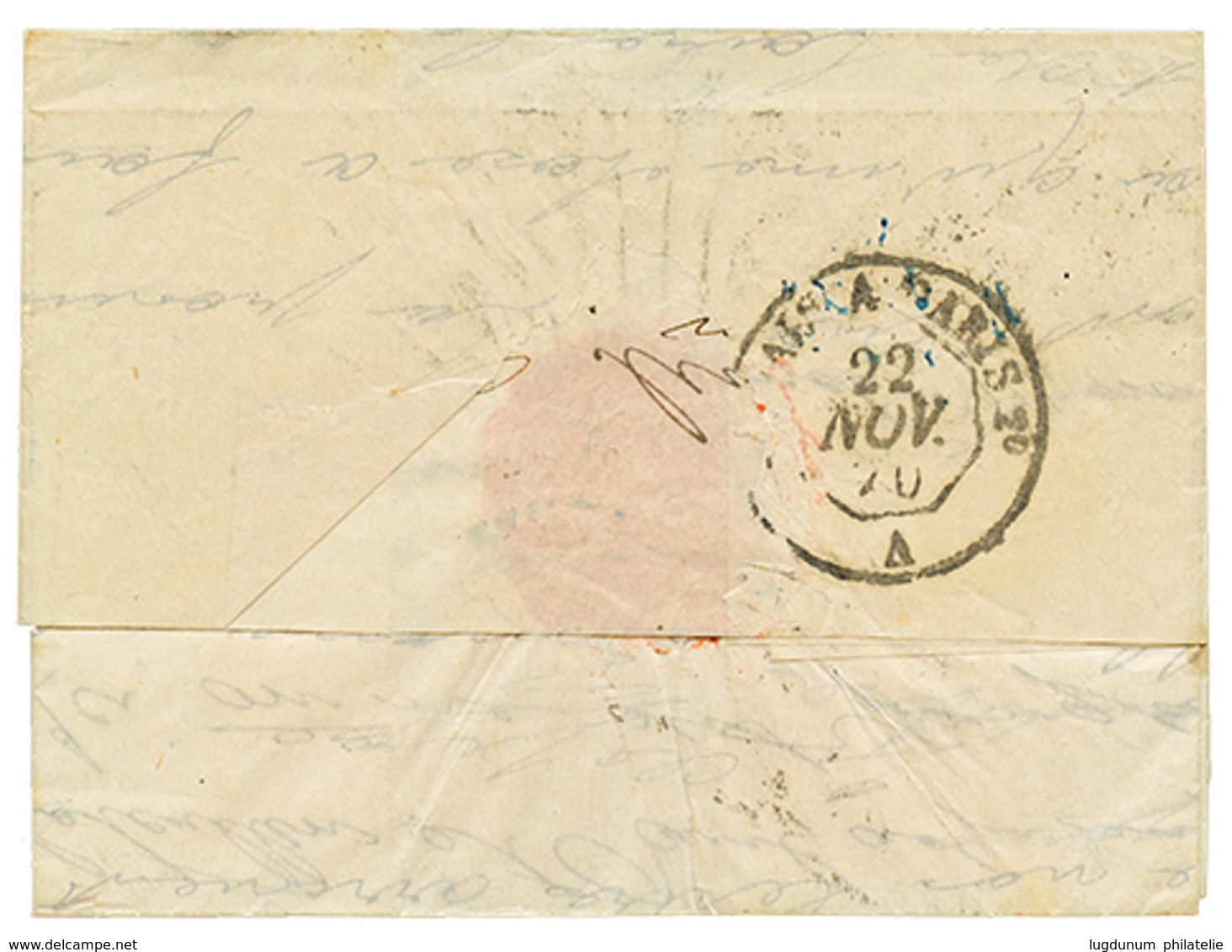 1870 20c(n°29) Obl. PARIS SC 16 Nov 70 Rouge + Cachet De Passage LUZARCHES 20 Nov 70 (cote +875€) Sur Lettre Avec Texte  - War 1870