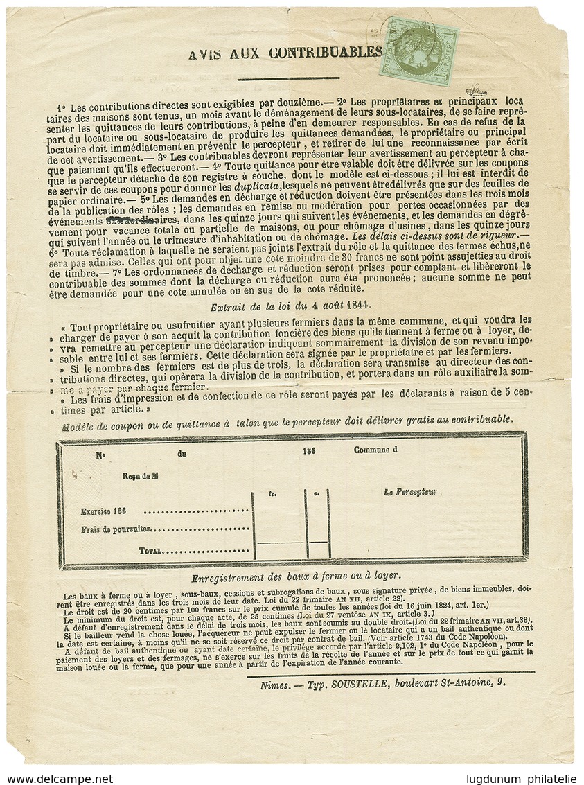 1871 1c BORDEAUX (n°39) TB Margé Obl. T.17 ALAIS Sur IMPRIME Complet. Rare. Signé BRUN. TTB. - 1870 Bordeaux Printing