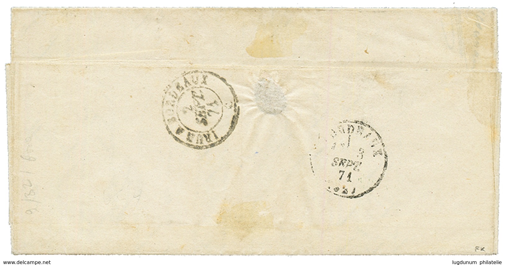 1871 5c BORDEAUX (n°42) TTB Margé + Paire 10c BORDEAUX (n°43) TB Margée Obl. GC 4918 + T.24 SAUGNAC ET MURET Sur Lettre  - 1870 Bordeaux Printing