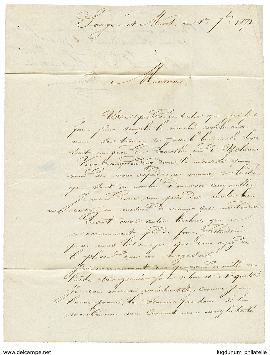 1871 5c BORDEAUX (n°42) TTB Margé + Paire 10c BORDEAUX (n°43) TB Margée Obl. GC 4918 + T.24 SAUGNAC ET MURET Sur Lettre  - 1870 Bordeaux Printing