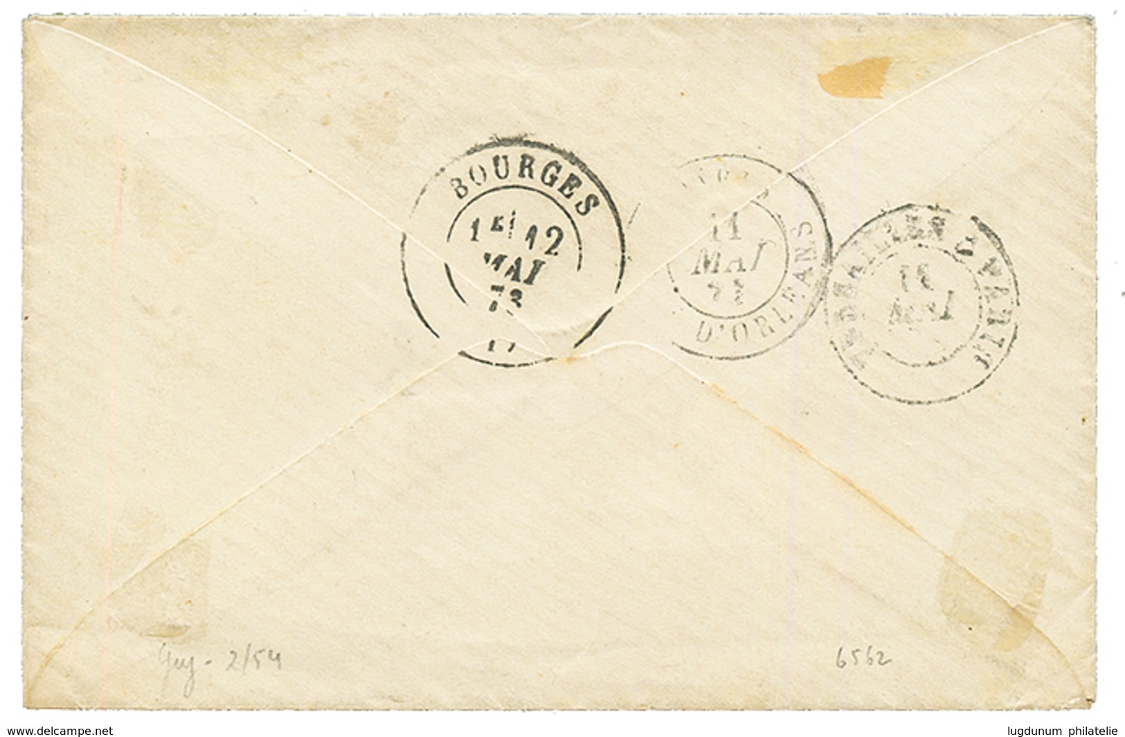 "ASSEMBLEE NATIONALE Sur 5c CERES" : 1873 Paire 5c CERES Obl. VERSAILLES ASSEMBLEE NATle Sur Enveloppe Pour BOURGES. Rar - 1871-1875 Cérès