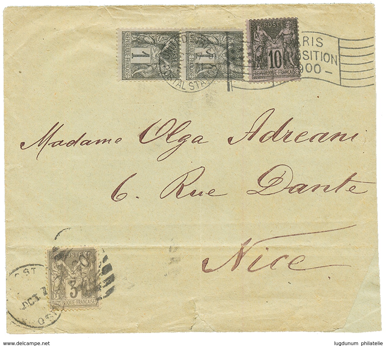 1900 SAGE 10c + 1c(x2) Un Ex. Léger Pli Obl. Cachet Américain UNITED STATES POSTAL STATION + PARIS EXPOSITION 1900 + 3c  - Andere & Zonder Classificatie