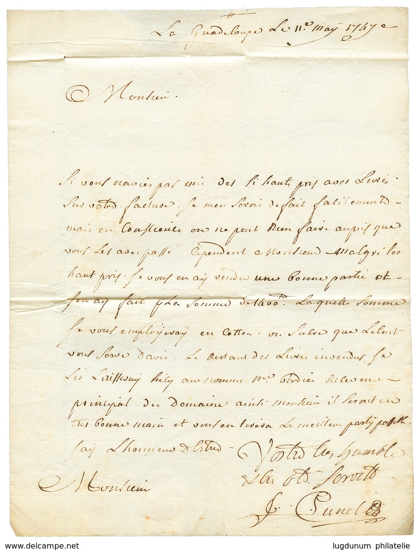 1747 Cachet D'entrée D'HOLLANDE Sur Lettre Avec Texte Daté "LA GUADELOUPE" Pour BORDEAUX. TTB. - Schiffspost