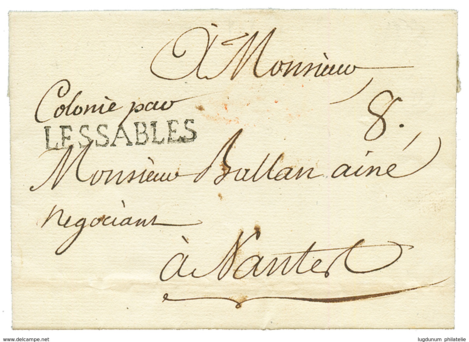 1773 "COLONIE PAR" Manuscrit + Cachet LES SABLES Sur Lettre Avec Texte De PORT AU PRINCE ( HAITI ) Pour NANTES. Très Rar - Maritieme Post