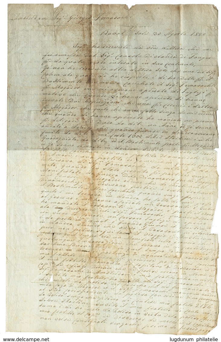 "Courrier PURIFIEE" : 1820 "RECOMMANDE Aux Soins Mr W.J BLOUNT, GIBRALTAR" Sur Lettre PURIFIEE (entailles) Avec Texte Da - Schiffspost
