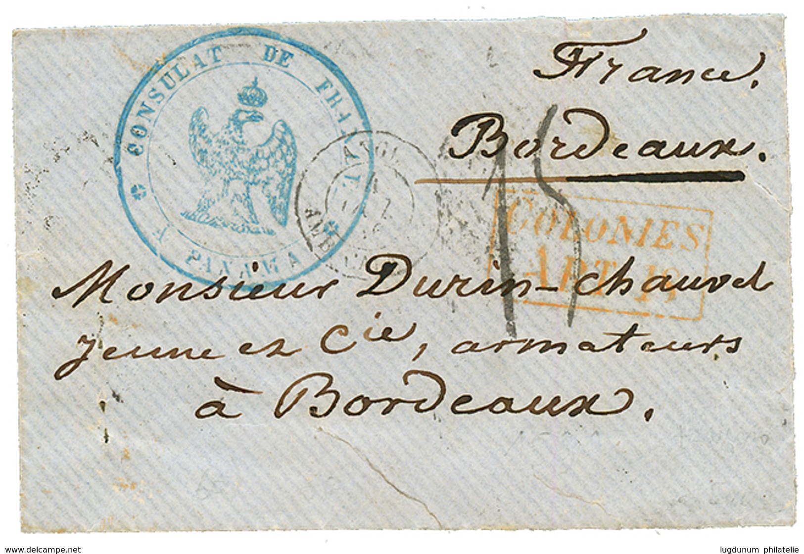 1856 CONSULAT DE FRANCE PANAMA + COLONIES ART.18 Sur Enveloppe Pour La FRANCE. RARE. TTB. - Maritieme Post