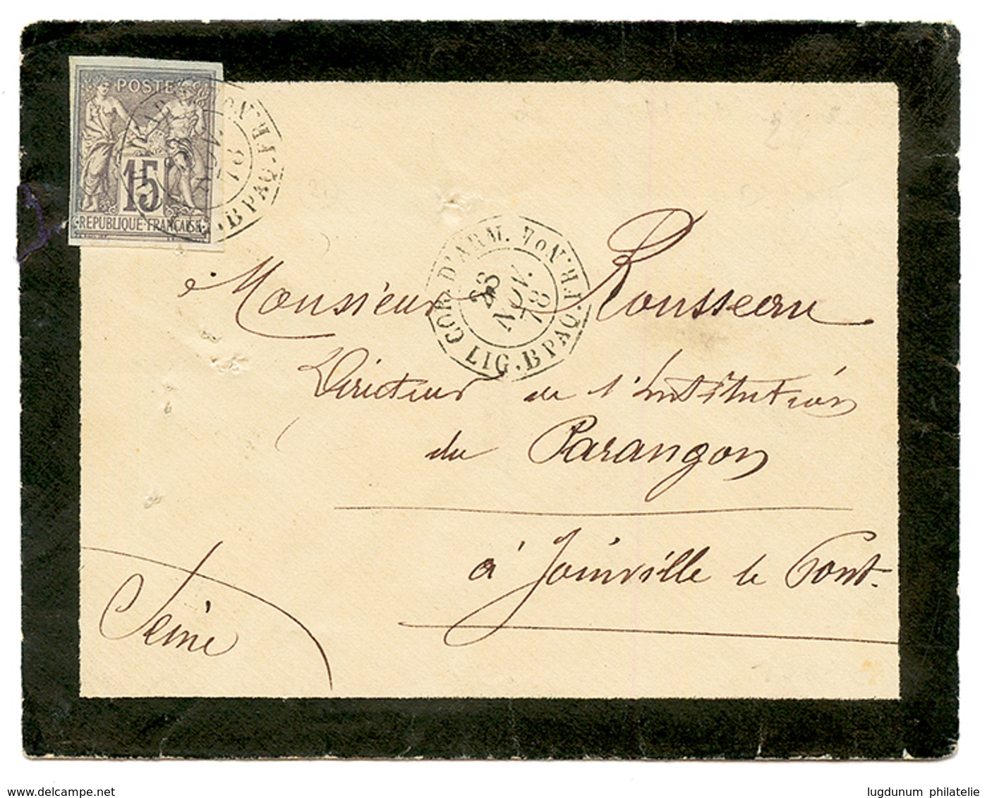 1878 COLONIES GENERALES 15c SAGE Gris TB Margé Obl. CORR. D' ARM. LIG. B PAQ FR N°4 Sur Enveloppe De MARTINIQUE Pour La  - Schiffspost