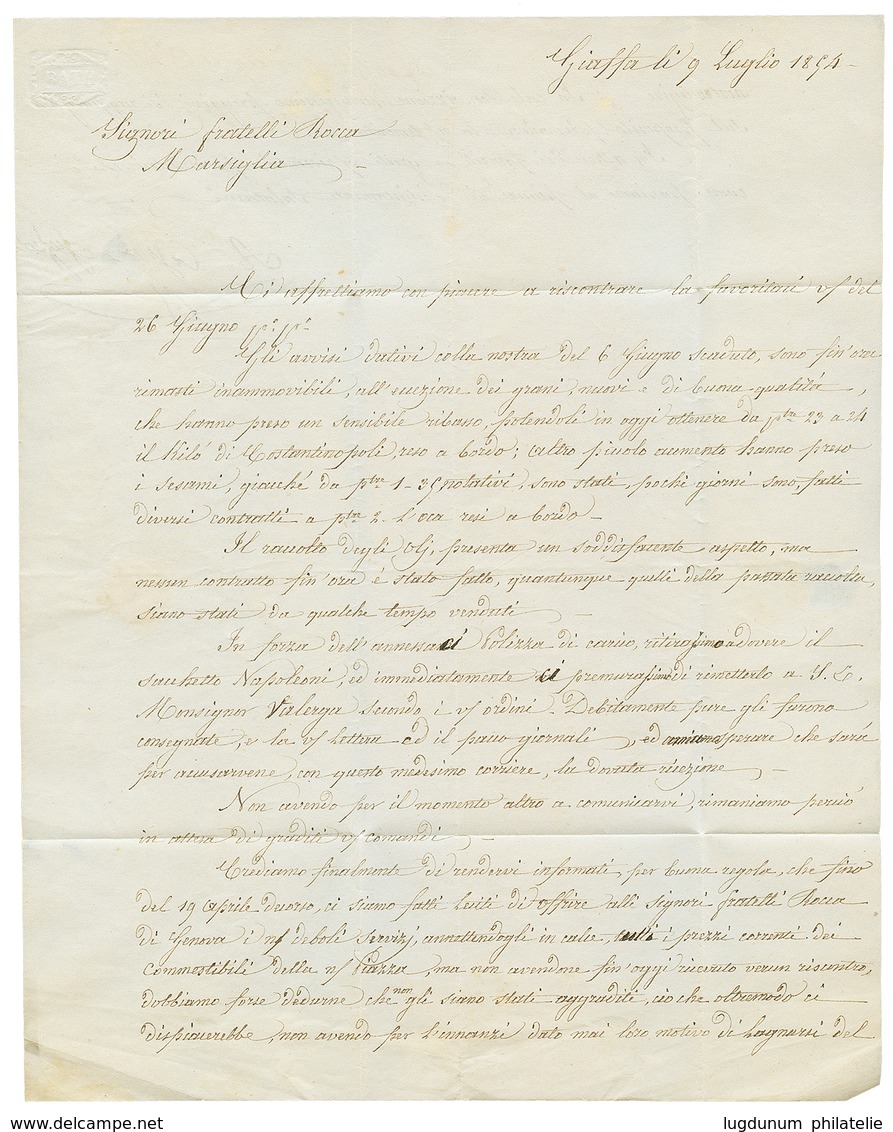 1854 Cursive JAFFA + Taxe 10 Sur Lettre Avec Texte Pour La FRANCE. Verso, ALEXANDRIE. RARE Et Superbe. - Otros & Sin Clasificación