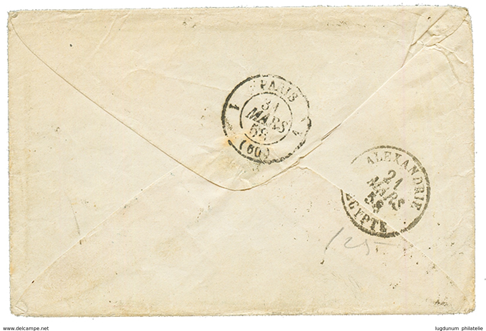 "PETIT CHIFFRE De JAFFA" : 1858 10c Nuance CITRON (n°13l) + 40c (n°16) Obl. PC 3768 + JAFFA SYRIE Sur Enveloppe Avec Tex - Other & Unclassified