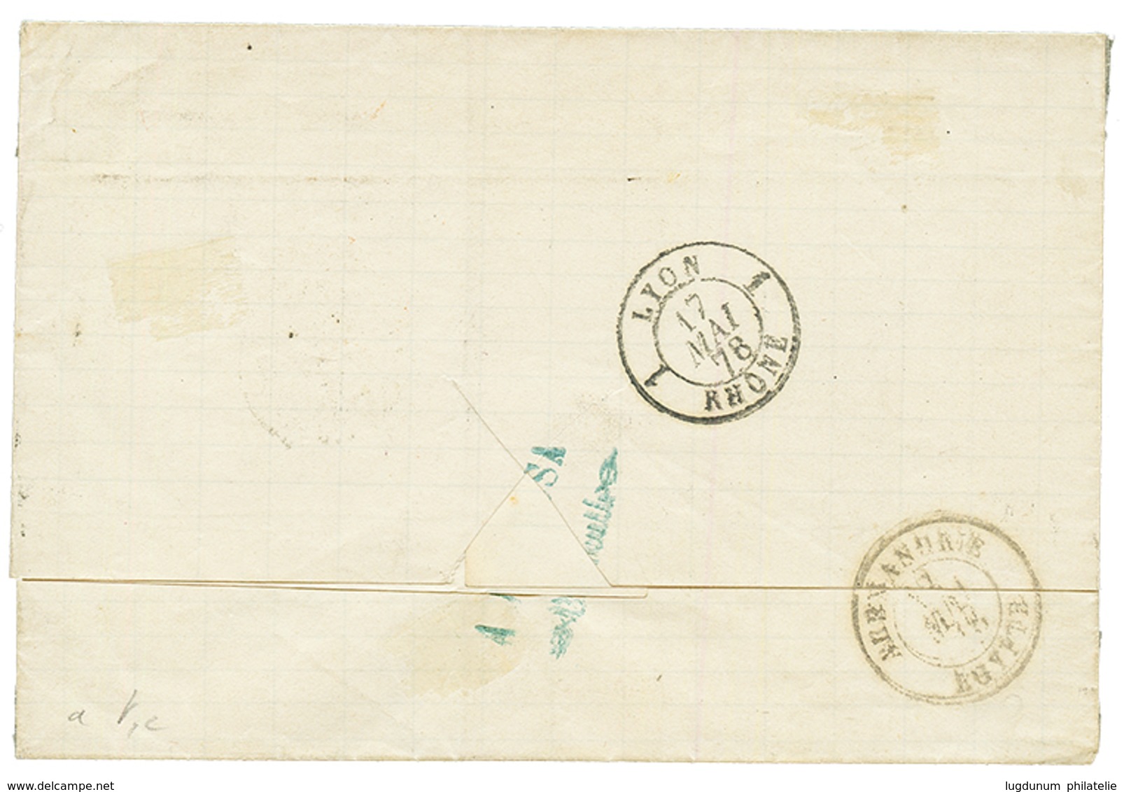 "BOITE MOBILE De JAFFA" : 1878 30c SAGE Obl. JAFFA SYRIE + B.M Oval Sur Lettre De BEYROUTH Pour LYON. RARE. Superbe. - Other & Unclassified