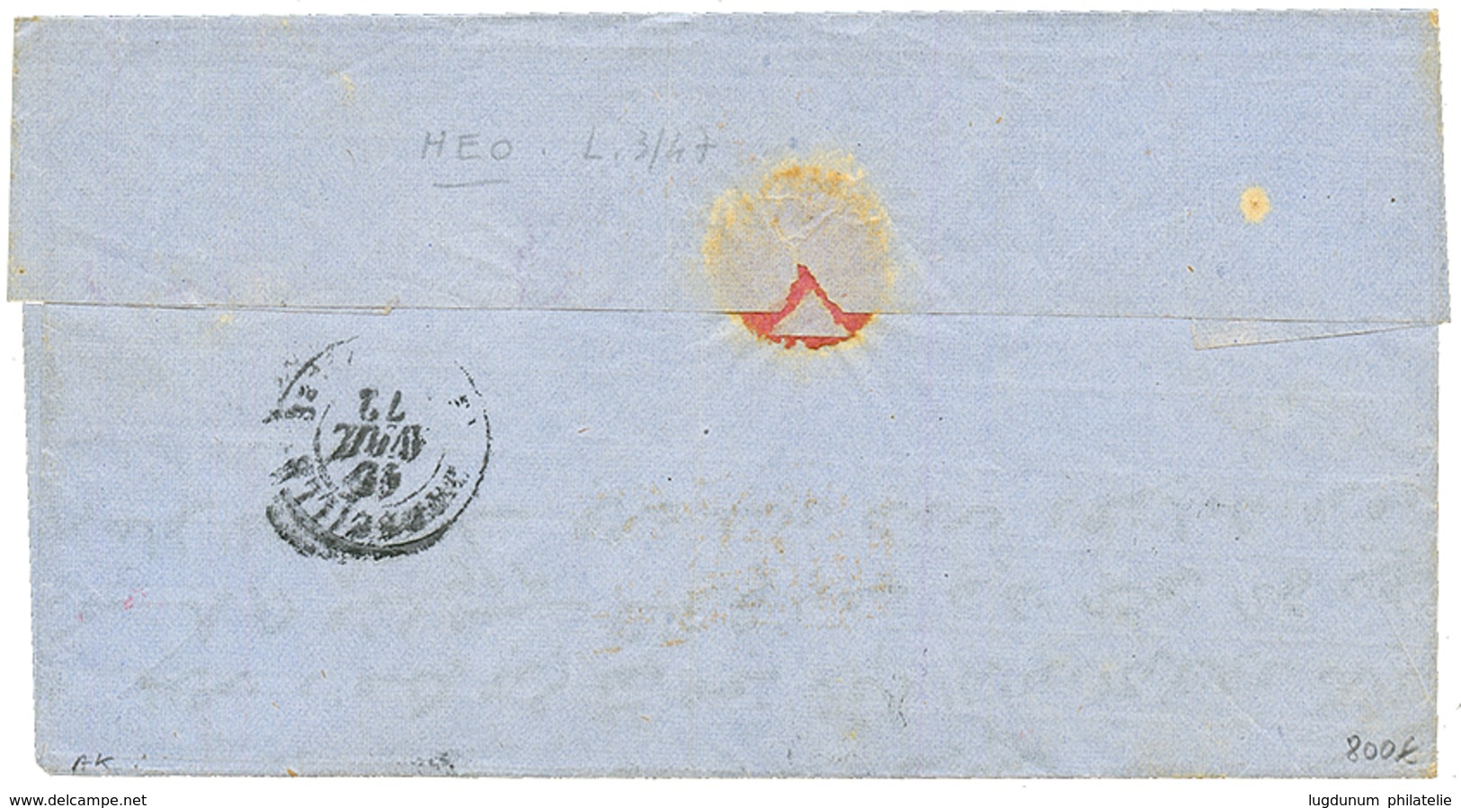 "MERSINA" : 1872 80c (n°32) Obl. MERSINA PAQ FR. N°1 Sur Lettre Avec Texte Pour MARSEILLE. Oblitération Rare Surtour Ave - Sonstige & Ohne Zuordnung