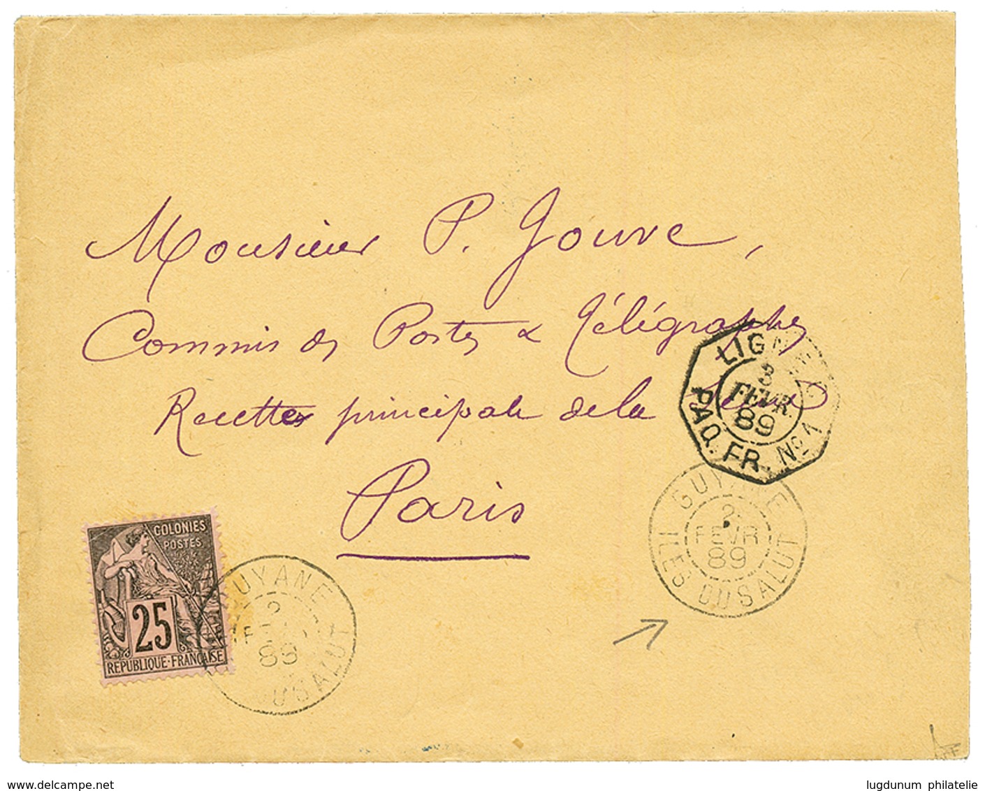 "ILE DU SALUT - PRECURSEUR" : 1889 COLONIES GENERALES 25c Obl. GUYANE ILE DU SALUT Sur Enveloppe Pour PARIS. - Other & Unclassified