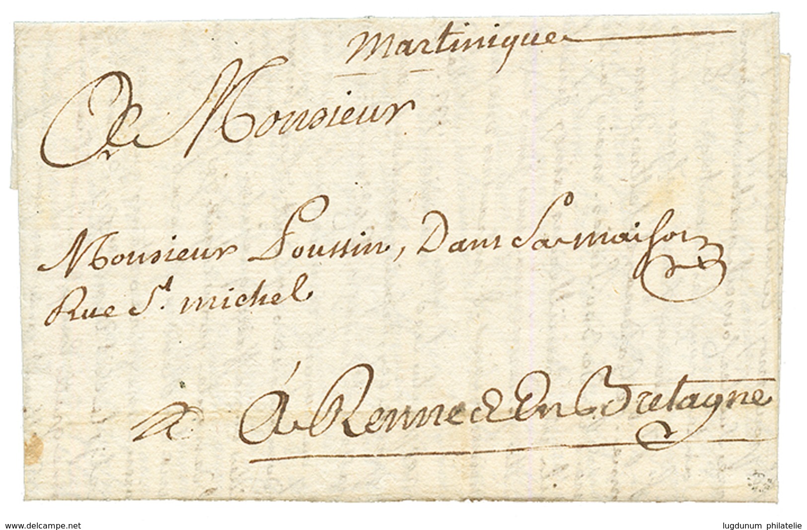 1753 Marque Manuscrite MARTINIQUE (JAMET N°1) Sur Lettre Avec Texte Pour RENNES. Trés Rare. Superbe. - Sonstige & Ohne Zuordnung