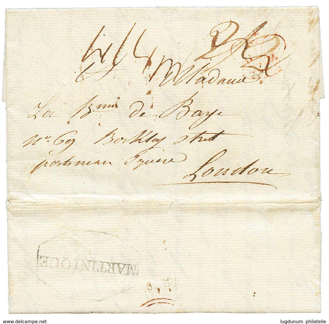 MARTINIQUE - BRITISH PACKET AGENT : 1813 Cachet Rare MARTINIQUE Encadré Apposé Par L' Agent Postal ANGLAIS Sur Lettre De - Other & Unclassified