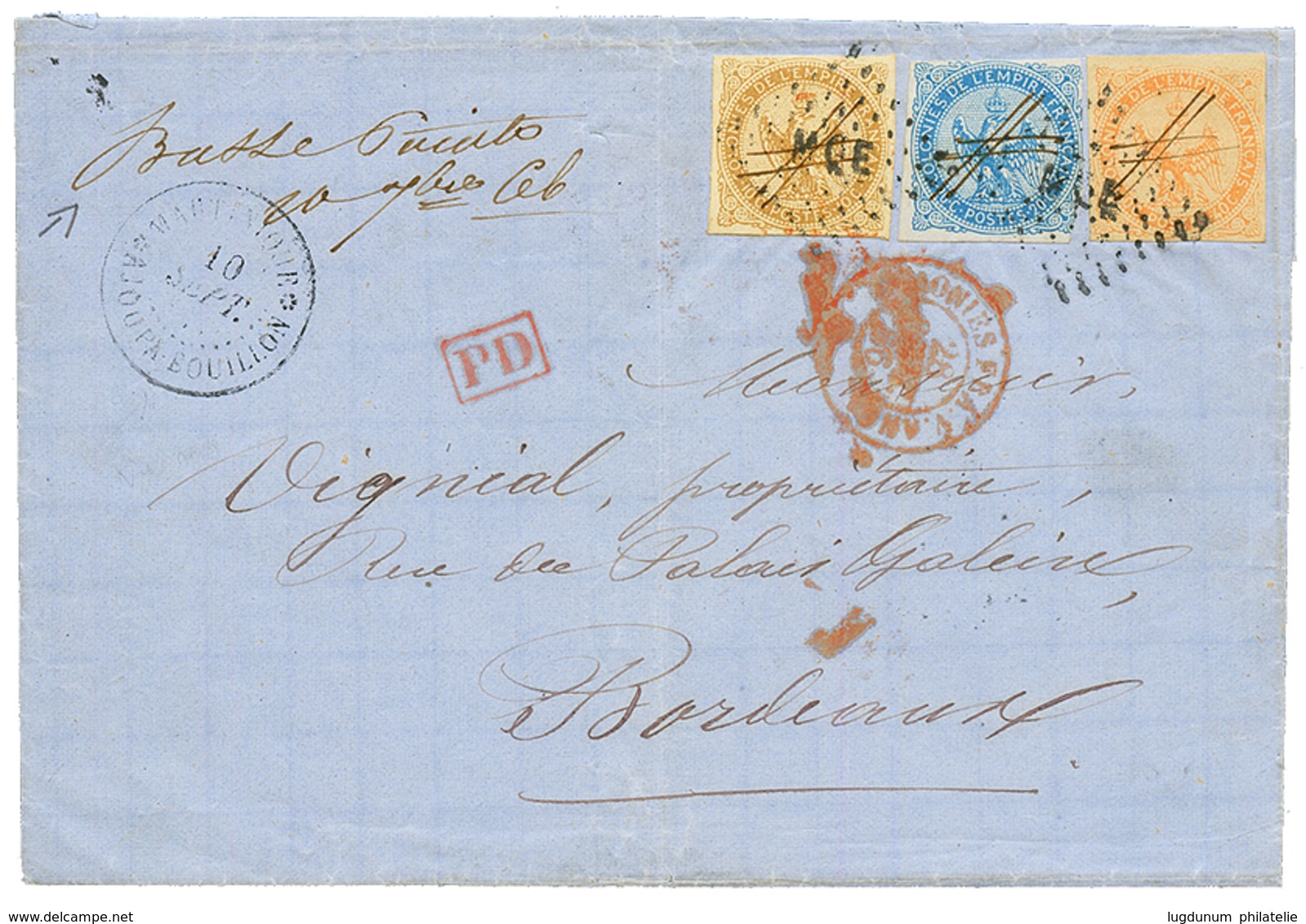 1866 AIGLE 10c + 20c + 40c Obl. MQE + Plume + Marque Manuscrite "BASSE POINTE 20 7bre 66" + Cachet MARTINIQUE AJOUPA-BOU - Sonstige & Ohne Zuordnung