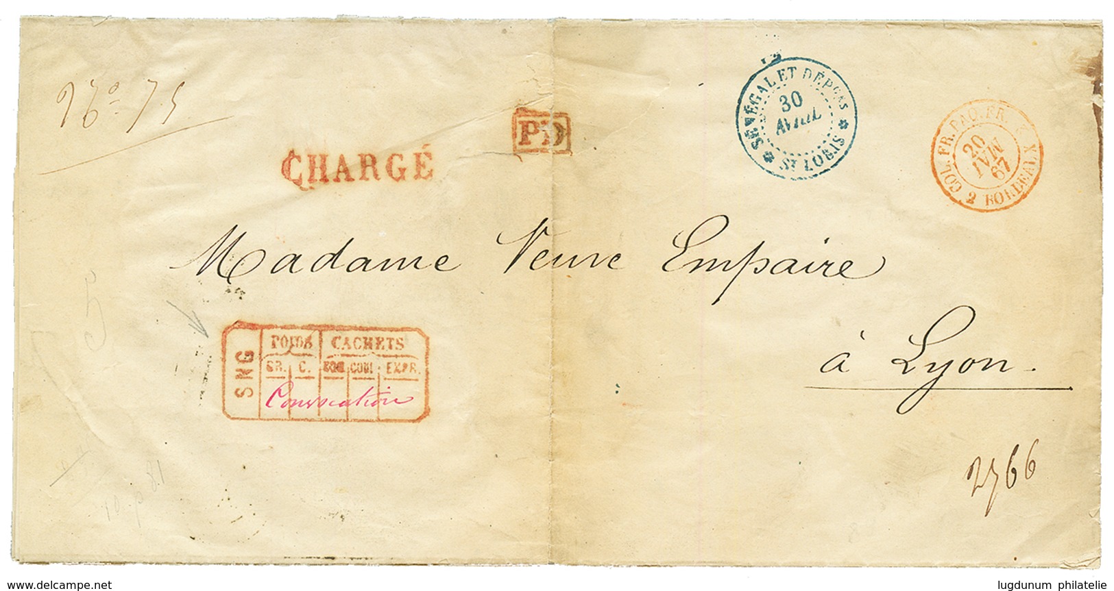 SENEGAL : 1867 SENEGAL ST LOUIS + CHARGE + PD + Descriptif De CHARGEMENT SNG Lettre CHARGEE De ST LOUIS Pour LYON. Excep - Sonstige & Ohne Zuordnung