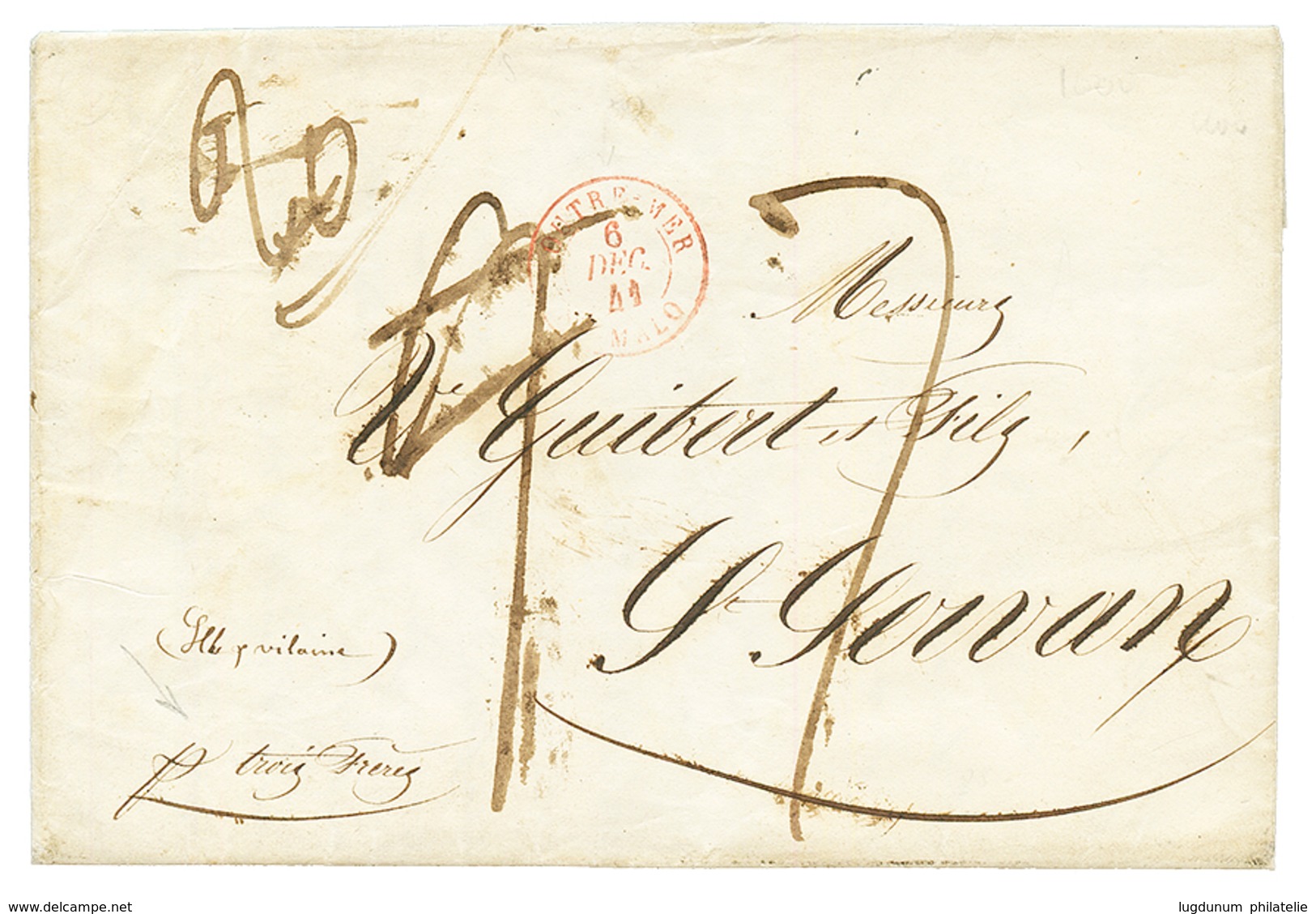 1841 OUTRE-MER ST MALO + Taxe 9 Biffée + Taxe 7 Sur Lettre De ST PIERRE T.N. Pour ST SERVAN. TB. - Sonstige & Ohne Zuordnung
