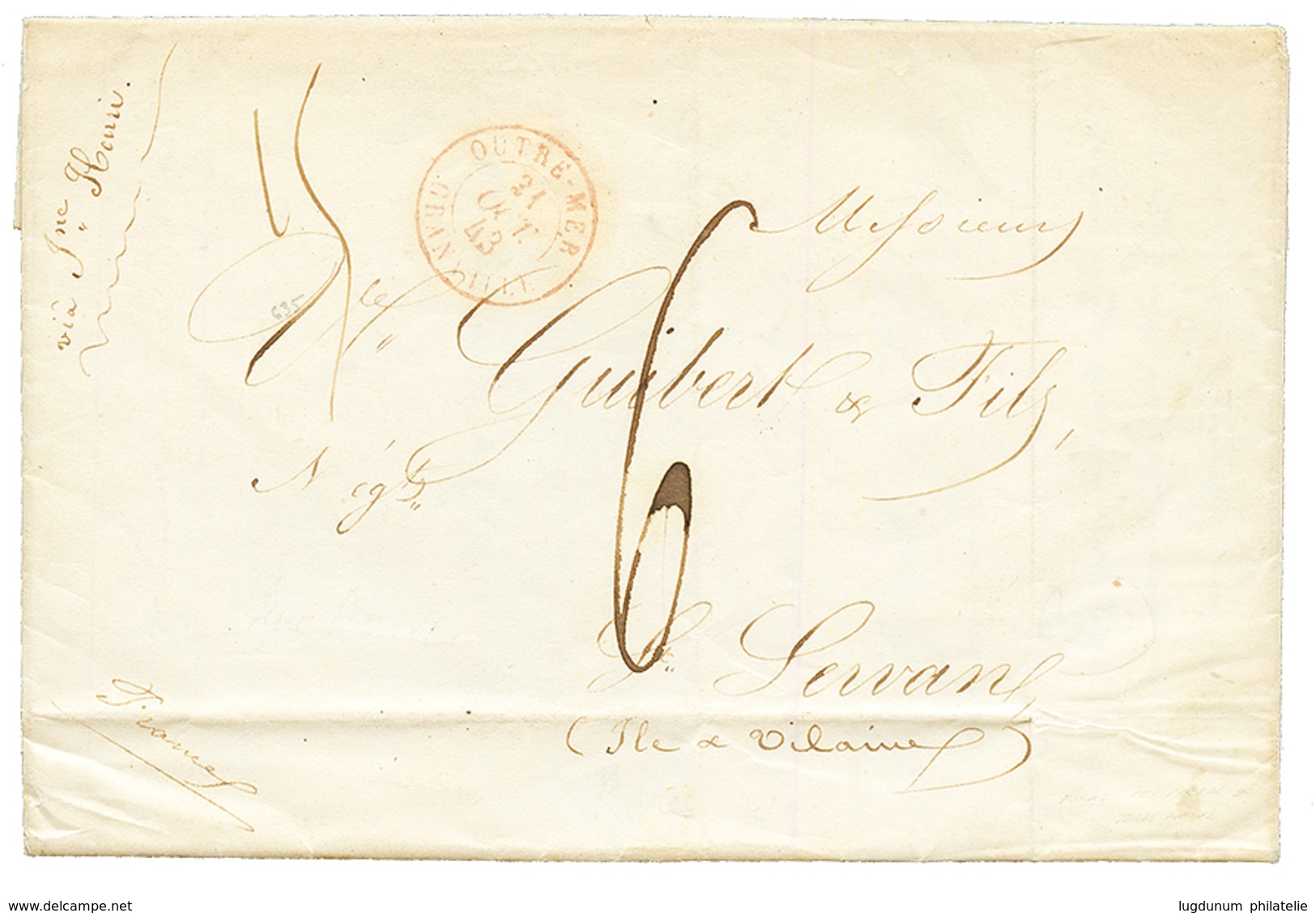 1843 OUTRE-MER GRANVILLE + Taxe 6 Sur Lettre De ST PIERRE TERRE NEUVE Pour ST SERVAN. TTB. - Sonstige & Ohne Zuordnung