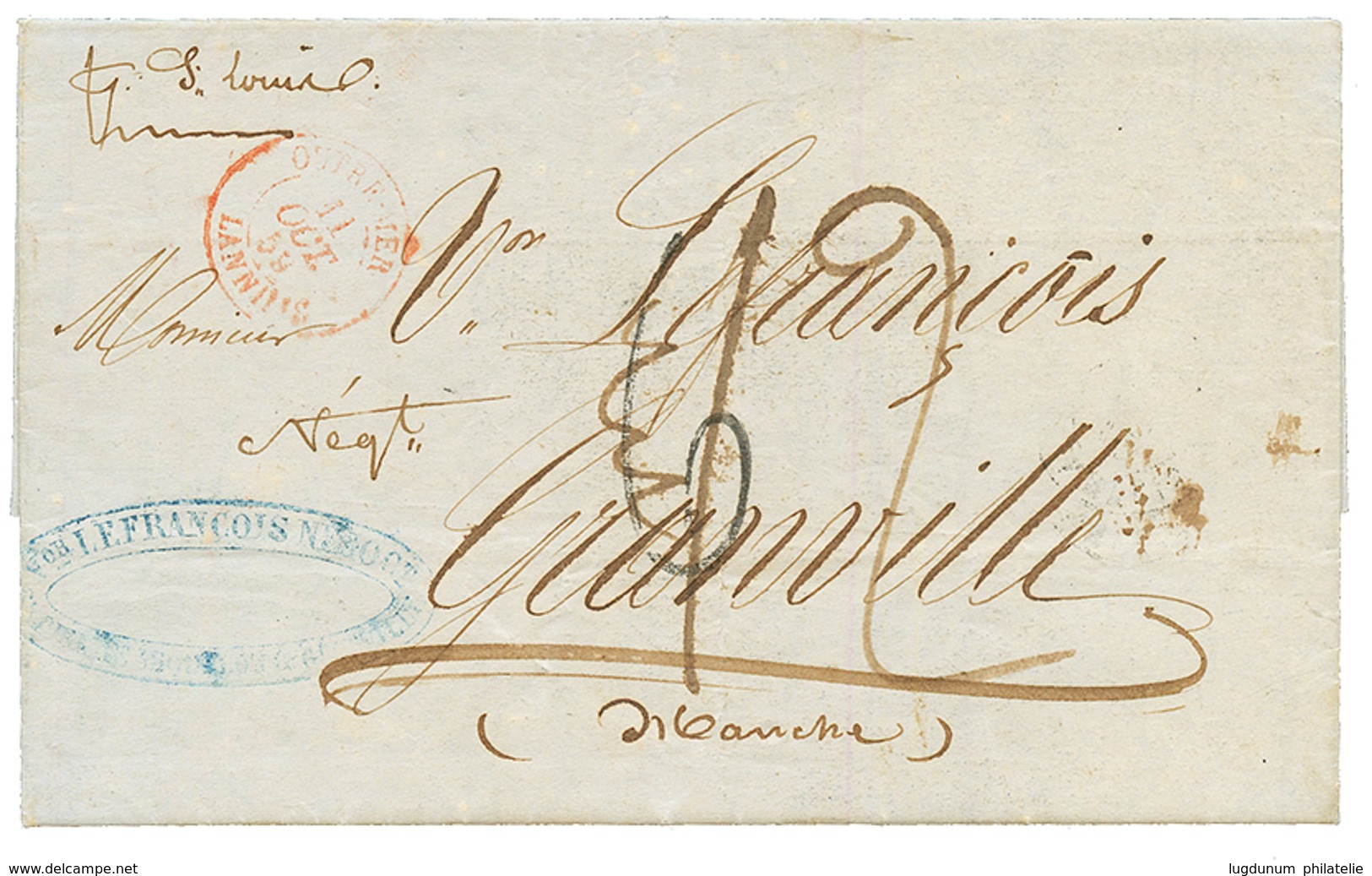 "OUTRE-MER LANNILIS" : 1859 Cachet Rarissime OUTRE-MER LANNILIS 11 Oct 59 Sur Lettre Avec Texte De ST PIERRE TERRE NEUVE - Sonstige & Ohne Zuordnung