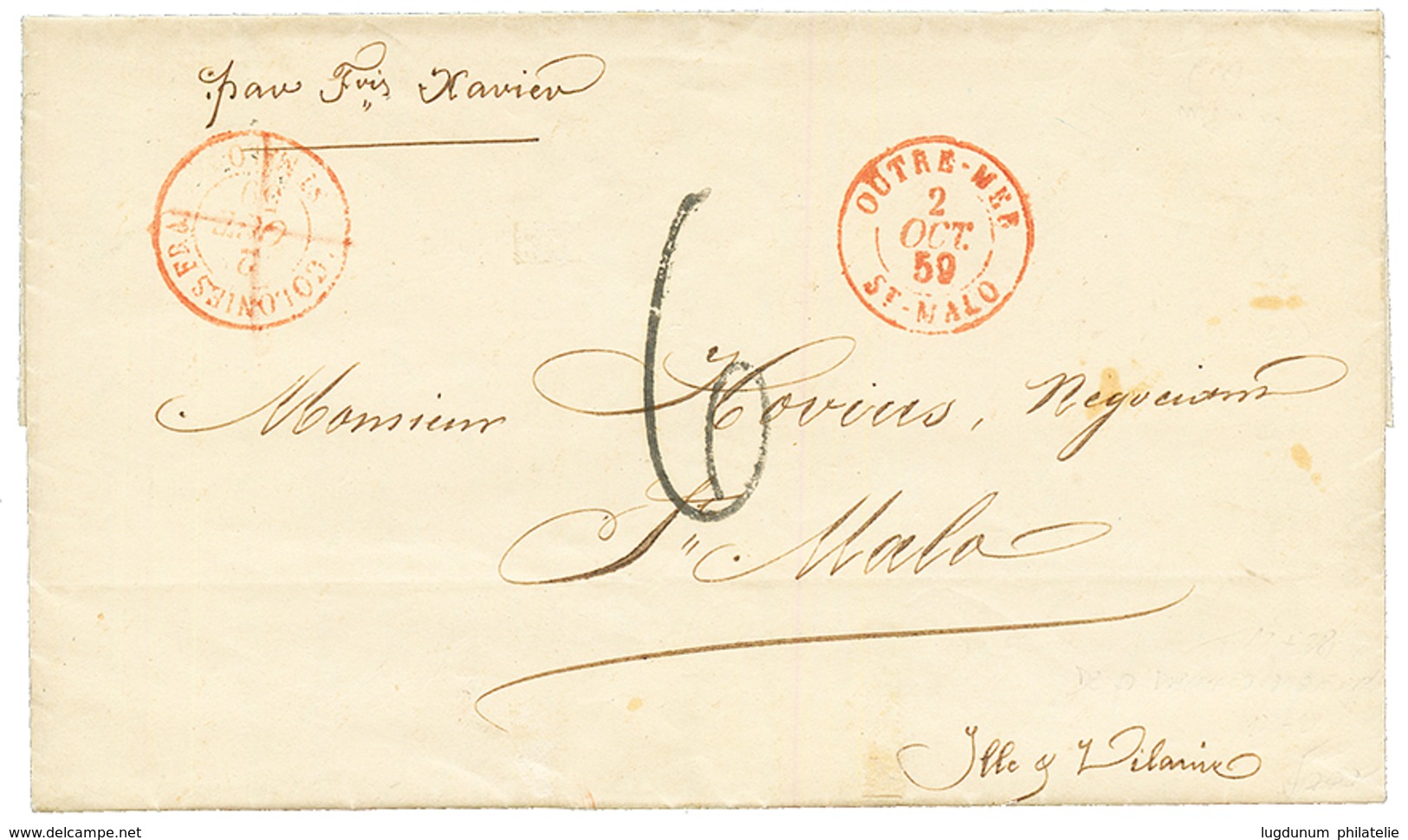 1859 OUTRE-MER ST MALO + COLONIES FRA ST MALO Biffé + Taxe 6 Sur Lettre De ST PIERRE T.N. Pour ST MALO. TTB. - Altri & Non Classificati