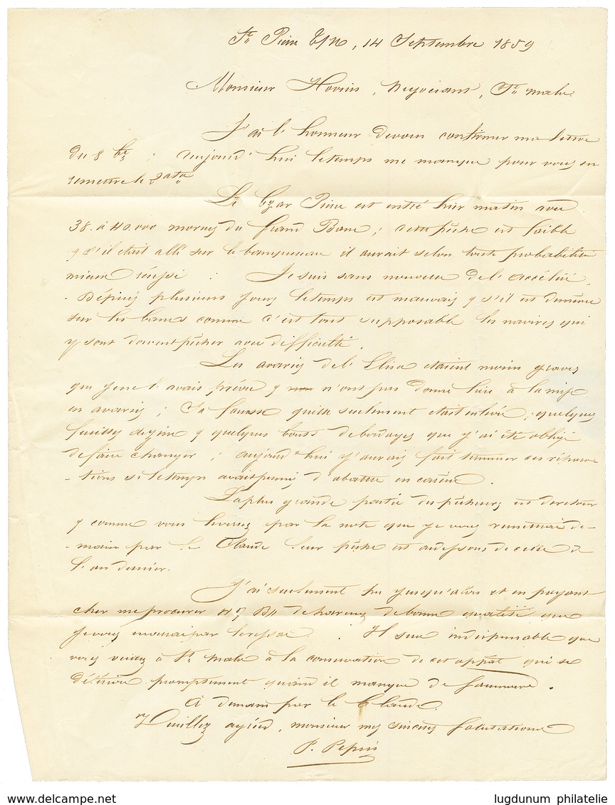 1859 OUTRE-MER ST MALO + COLONIES FRA ST MALO Biffé + Taxe 6 Sur Lettre De ST PIERRE T.N. Pour ST MALO. TTB. - Altri & Non Classificati