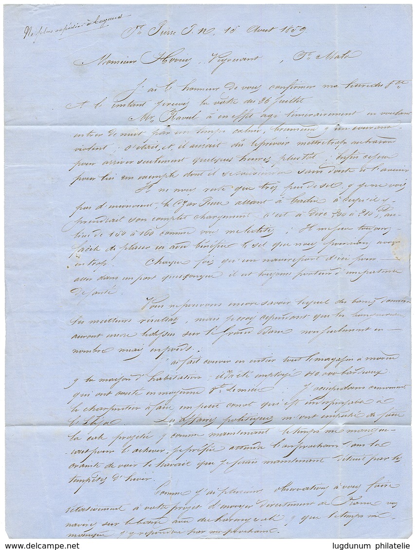1859 OUTRE-MER CHERBOURG + Taxe 12 Sur Lettre De ST PIERRE TERRE NEUVE Pour ST MALO. Superbe. - Sonstige & Ohne Zuordnung