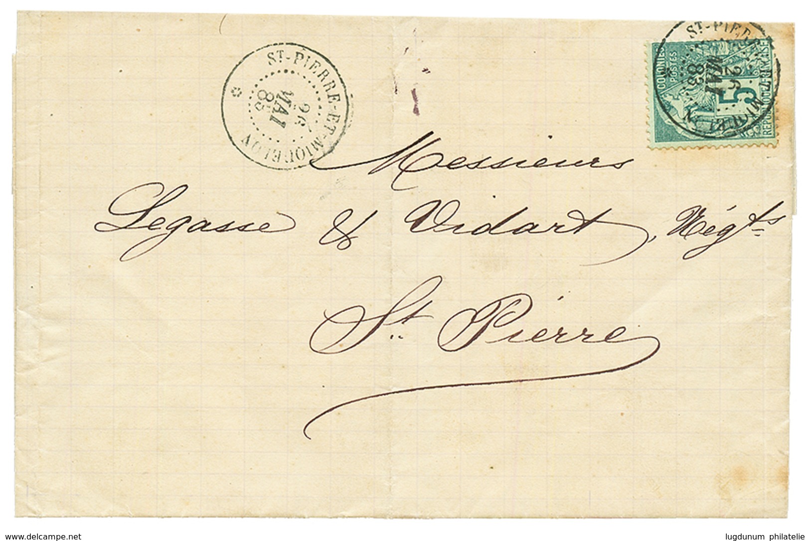 1885 CG 5c Alphée Dubois Obl. ST PIERRE ET MIQUELON Sur Lettre Locale Avec Texte. TTB. - Other & Unclassified