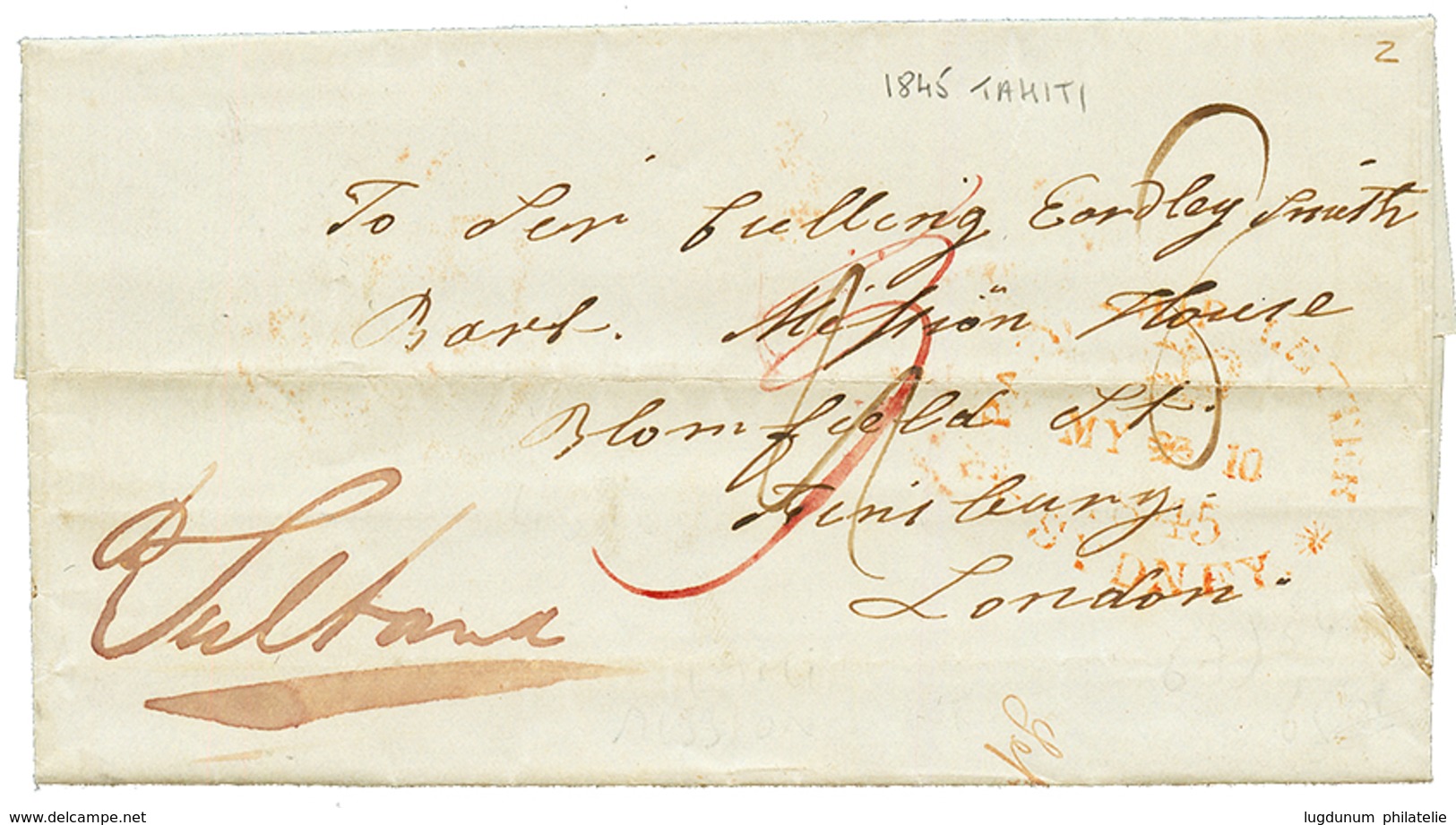 TAHITI -PRECURSEUR : 1845 SHIP LETTER SYDNEY Sur Lettre Avec Texte Daté "TAHITI" Pour LONDRES. TB. - Sonstige & Ohne Zuordnung